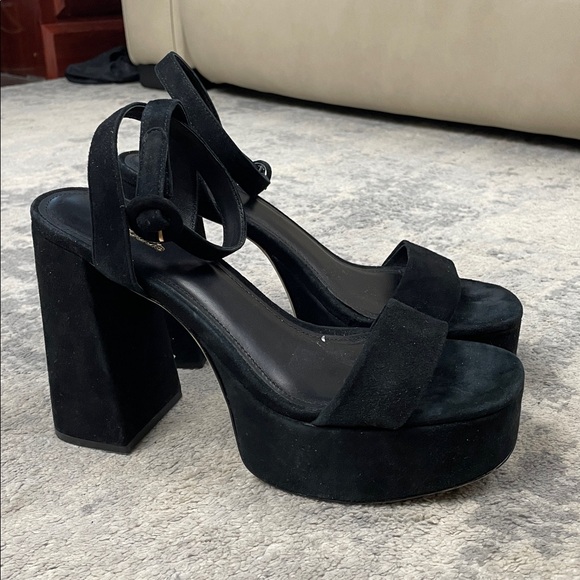 Larroude Dolly Sandal In Black Suede Platform Chunky Heels Sz 10 - Picture 8 of 16